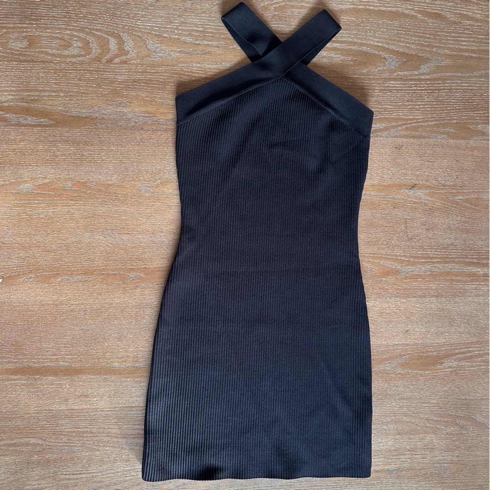 Black Ribbed Halter Bodycon Mini Dress